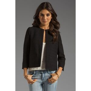 Vince Wool Blend Cropped Jacket Women's 4 Boucle Claps Closure Pockets Black